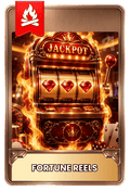 Flaming slot machine with 'JACKPOT' and playing cards on a gold background with chips, card, dice and a roulette wheel in the background. 