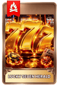 Gold '777' symbol with casino elements on a card-like background, featuring the brand logo at the top showcasing casino chips, cards and dice with reels