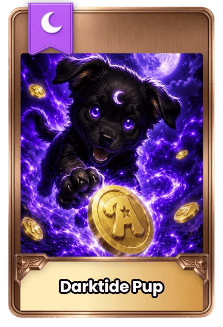 Card featuring 'Darktide Pup', a Midnight element digital collectible