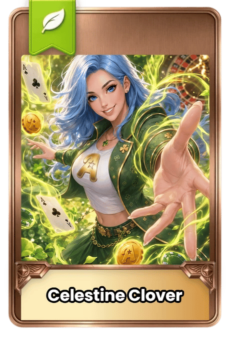 Card featuring 'Celestine Clover', a Nature element digital collectible