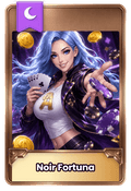 Card featuring 'Noir Fortuna', a Midnight element digital collectible