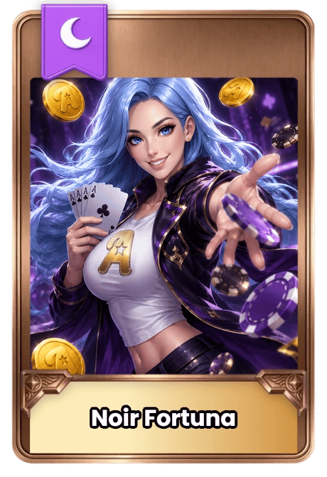 Card featuring 'Noir Fortuna', a Midnight element digital collectible